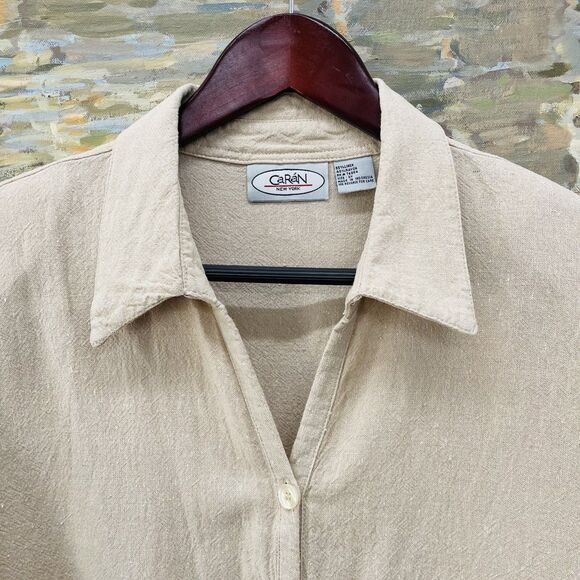 Caran New York Button Front Blouse Linen Sz 2X Roll Tabbed Sleeves Tunic VTG 2X - Picture 2 of 16